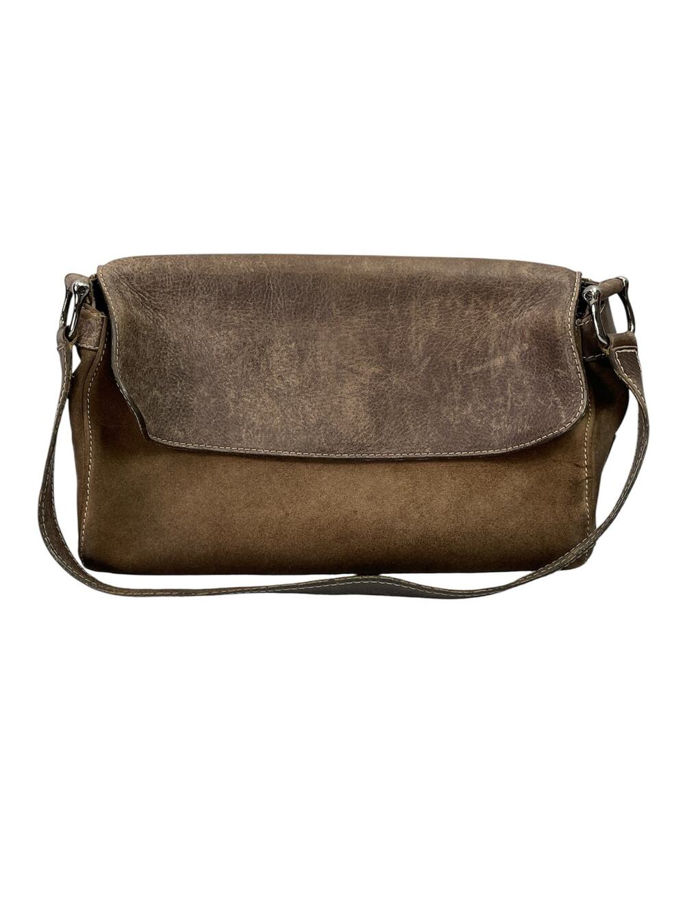 Davide Cenci Womens Brown Suede Leather Flap Front Hobo Shoulder Bag Handbag